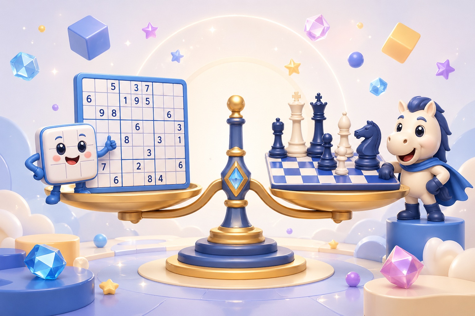 Comparação sudoku vs xadrez com uma grelha de sudoku ao lado de um tabuleiro de xadrez