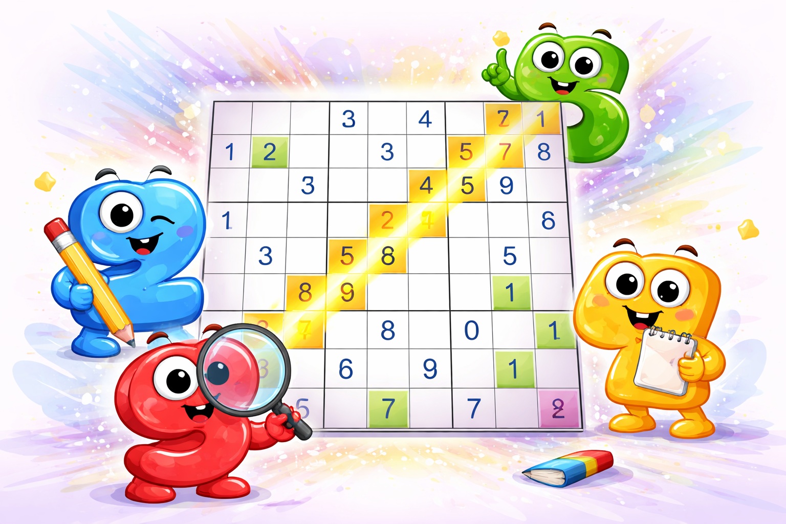 Diagonal Sudoku grid with shaded main diagonals