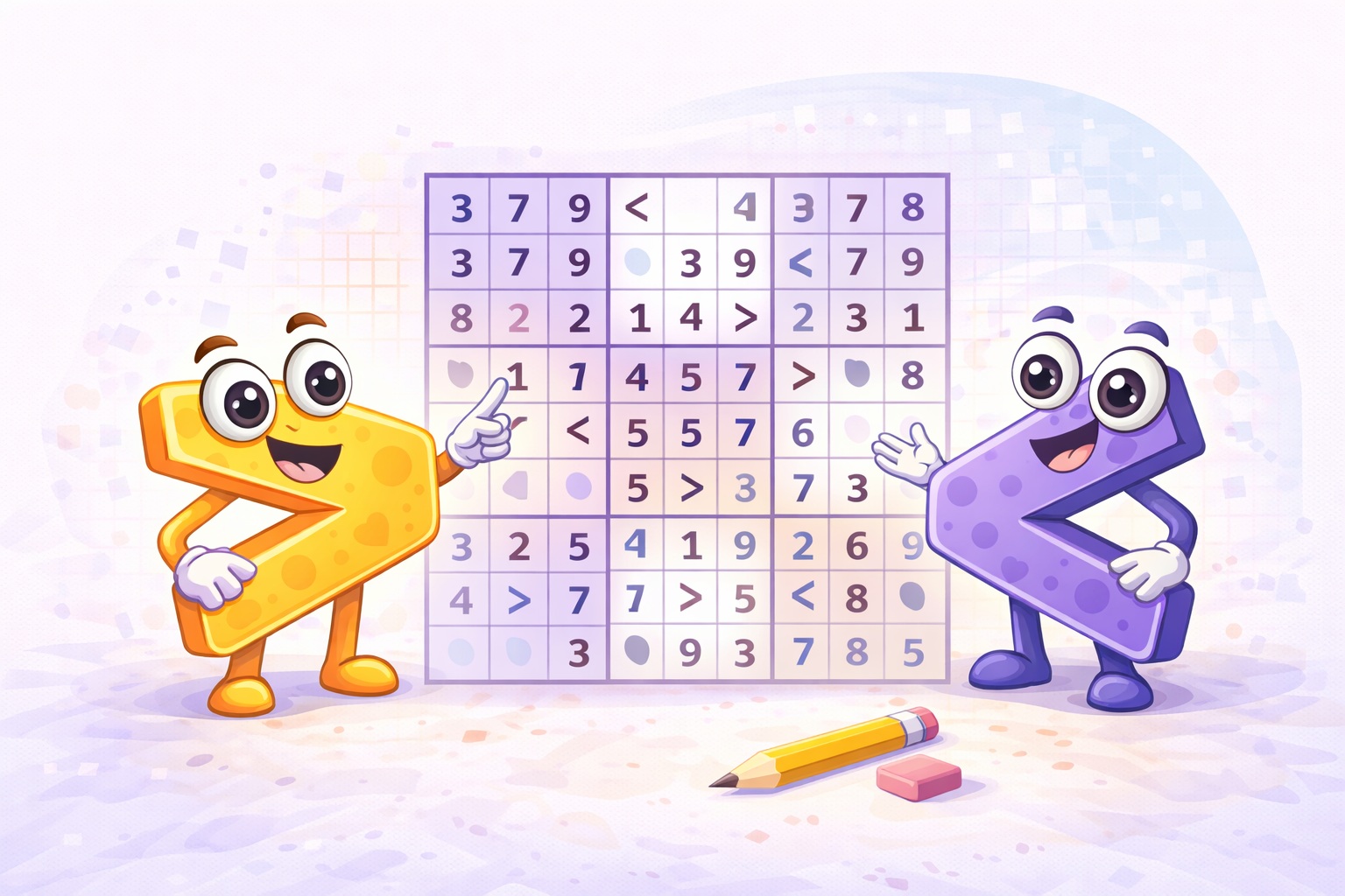 Greater Than Sudoku grid with inequality signs between cells