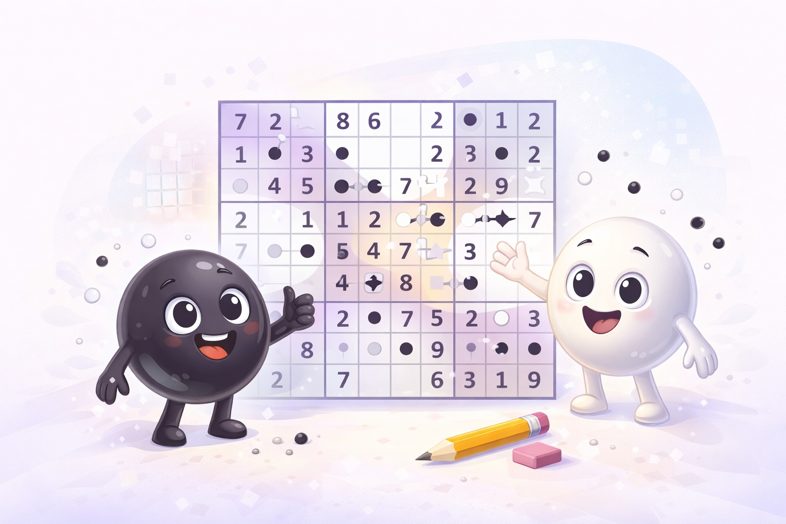 Kropki Sudoku grid with black and white dots between cells