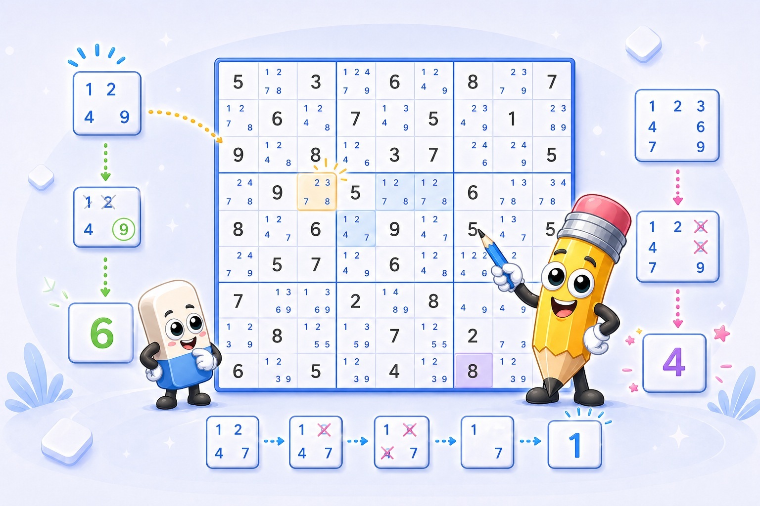 Sudoku Pencil Marks example grid with candidate notes